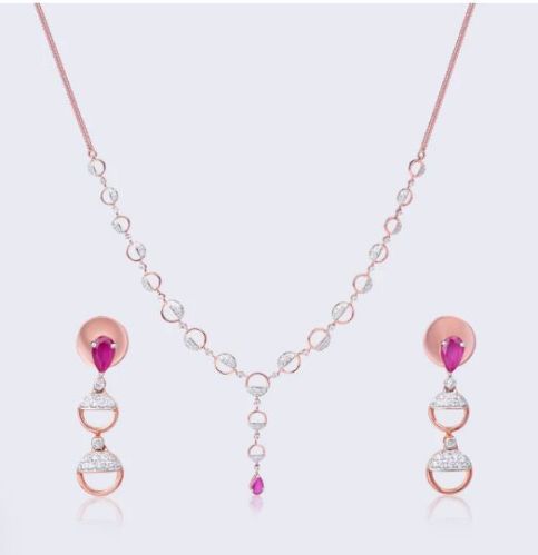Ruby Diamond Geometric Necklace Set - Modern Elegance