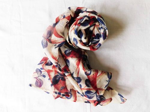 Abstract Leaf Screen Printed Stole, Color : Multicolor