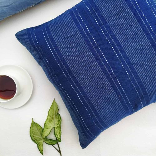 Hand Woven Fabric Kantha Stripe Embroidery Cushion Cover