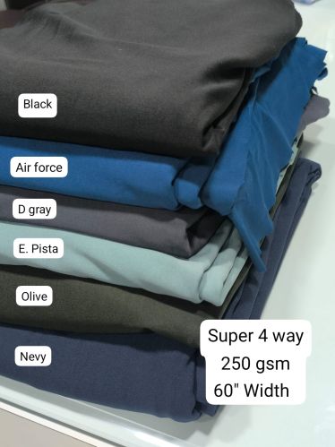 Plain Super 4 Way Polyester Lycra Fabric, Color : Multi Colours