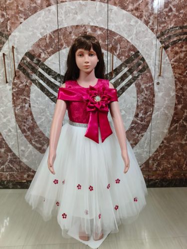 Net Kid Party Wear Frock, Color : Red