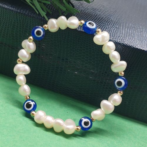NIPSTec Beaded Bracelet with Evil Eye Charm, Color : White