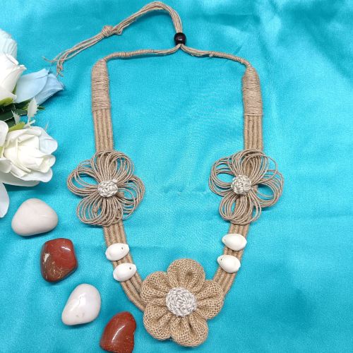 NIPSTec Handcrafted Jute & Cowrie Shell Necklace Bohemian