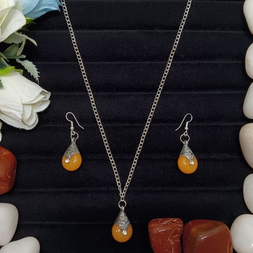 NIPSTec Mustard Yellow Pendant & Earring Set Adjustable