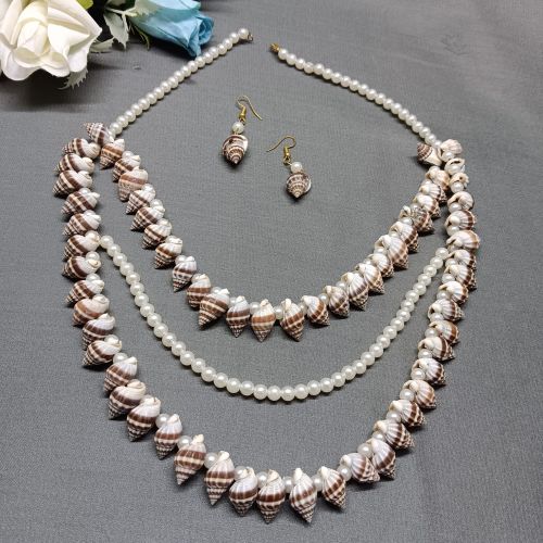 Nautical Handcrafted Pearl & Shell Necklace Set
