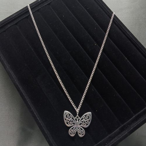 NIPSTec Alloy Silver-Tone Butterfly Pendant Adjustable