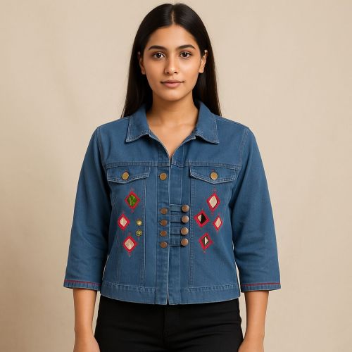 Kesula Embroidered Denim Jackets, Color : Sky Blue