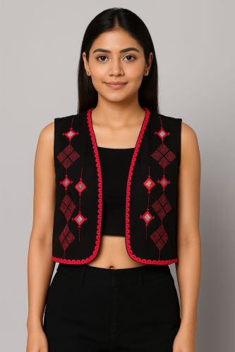 Kesula Round Cotton Women Sleeveless Jacket, Color : Black for Ethnic