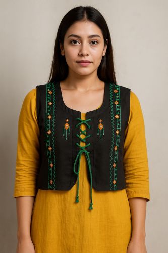 Kesula Round Neck Embroidery Womens Cotton Vestcoat Sleeveless XXL