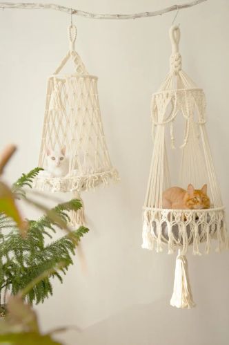 Cotton Plain Handmade Macrame Hanging Cat Hammock, Color : Multicolor