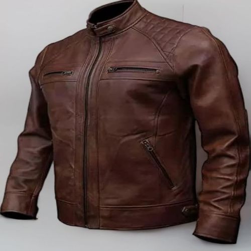 Mens Distressed Full Grain Leather Jacket Casual Wear