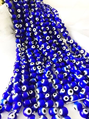 Polished Glass 8mm Evil Eye Beads, Color : Blue