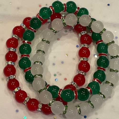 Glass Christmas Bracelet, Color : Green Red White, Gender : Unisex