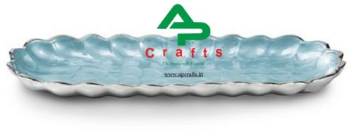 Ap Crafts Polished Aluminum Oval Serving Tray, Color : Silver for Homes