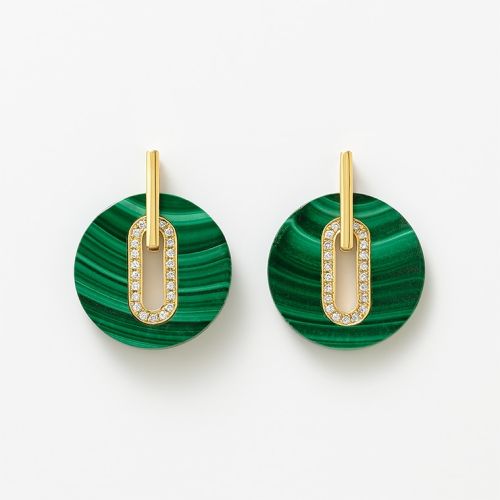 Luxury 18K Gold Malachite Drop Earrings with Lab-Grown Diamonds