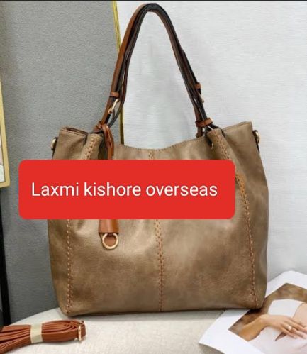 Plain Ladies Brown Leather Handbags Standard Modern
