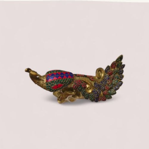 Multi Color Brass Peacock Statue 11 Inch, Weight : 2800g