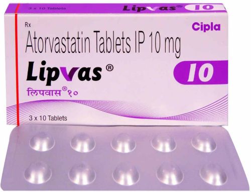 Lipvas 10mg Atorvastatin Tablet, Packaging Type : Box