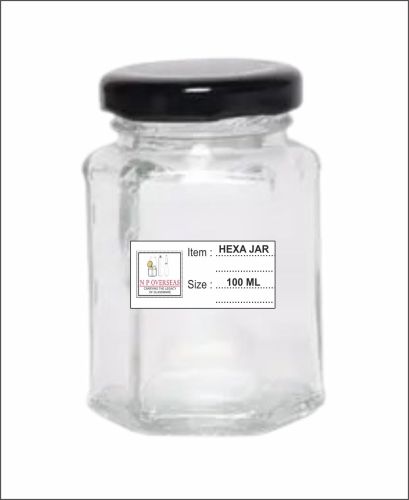 Glass 100 Hexa Jar, Color : Transparent, Cap Material : Metal