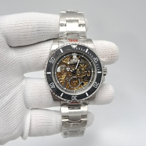 Rolex Artisans Silver Gold Skeleton Dial Swiss Automatic Watch