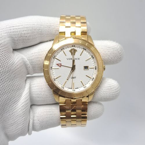 Versace Univers Gmt Golden White Dial Store Quality Swiss Watch
