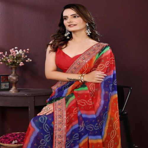 Mono Banglory Silk (Blouse) Party Wear Soft Georgette Fabric Saree