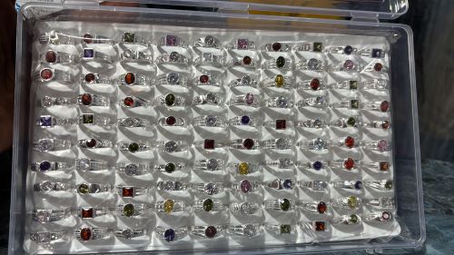 Polished Ladies Silver Gemstone Rings All Size