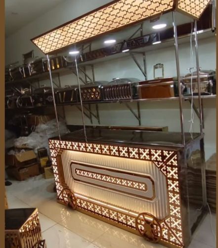 Stainless Steel LED Coffee Catering Counter, Color : Golden, Silver