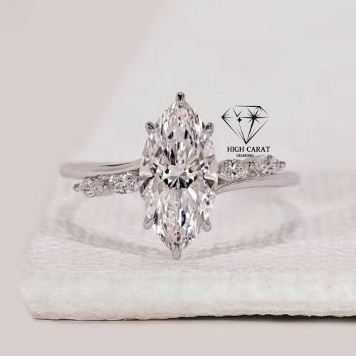Marquise Lab Grown Diamond Ring with Hidden Halo & Round Cut Diamond
