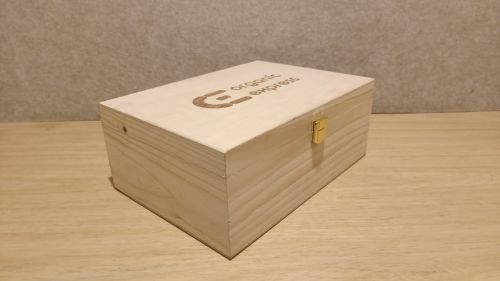 Flat Lid Wooden Box with Organic Text & Golden Latch