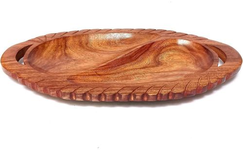 Oval Wooden Carved Handle Serving Tray, Brand Name : Wuducasa