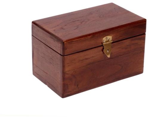Rectangular Grain Finish Wooden Box with Golden Latch