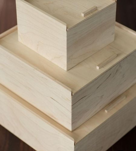 Rectangular Sliding Lid Light Wooden Box Set OF 3 Pcs