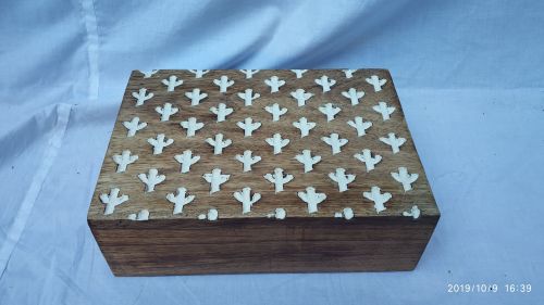 Rectangular White Cactus Lid Natural Wooden Box