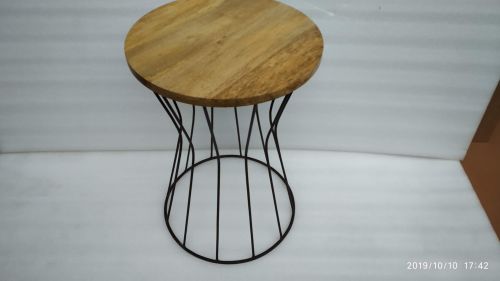 Round Wooden & Metal Wire Frame Side Table