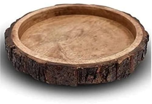 Rustic Bark Display Round Wooden Tray, Color : Reddish Brown