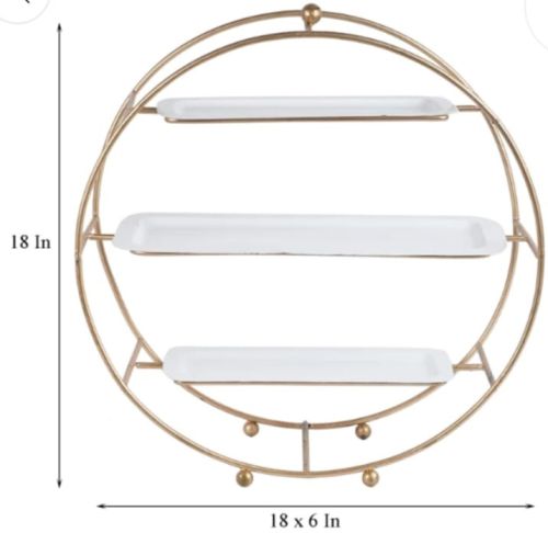 Golden Round Wall Shelf with White Tiered Display