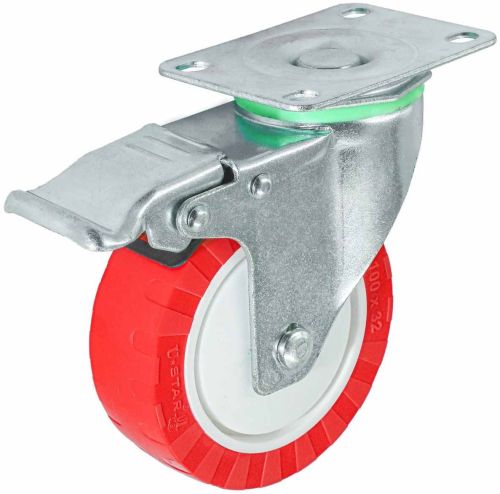 Swivel Type PU Caster Wheel, Color : Red & Silver