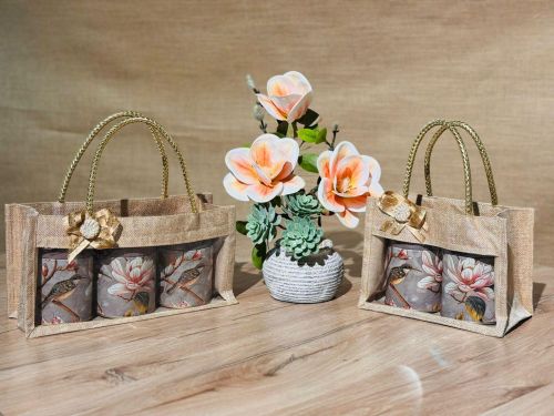 Plain Fab Gold Jute Jar Bag, Technics : Machine Made