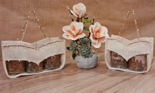 Plain Jewels Jute Jar Bag, Handle Type : Cotton Rope