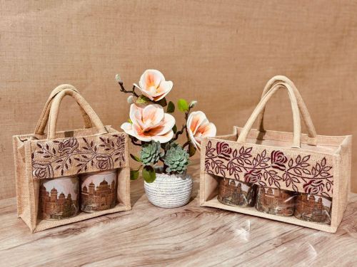 Printed Rosset Jute Jar Bag, Shape : Rectangular & Square