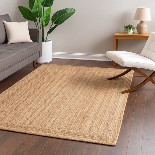 Braided Jute Dhurrie Rug, Color : Brown Traditional