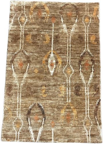 Abstract Brown & Cream Ikat Plush Shag Area Rug