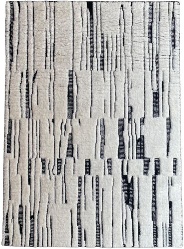 Abstract Textured Black and White Handwoven Wool Area Rug