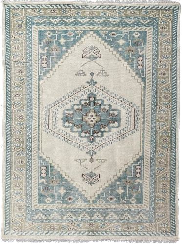 Hand Knotted Traditional Blue & Ivory Tribal Medallion Area Rug