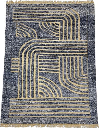 Modern Blue & Beige Abstract Geometric Plush Shag Area Rug