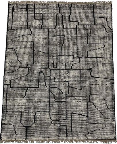 Modern Grey & Black Abstract Geometric Plush Area Rug