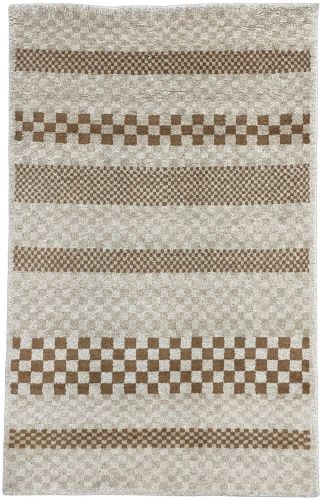 Modern Plush Checkerboard Striped Area Rug in Beige & Brown