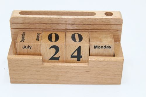 Polished Plain Wooden Pen Holder Calendar Antique All