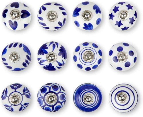Polished PQG DN005 Decorative Ceramic Knob, Color : Blue White